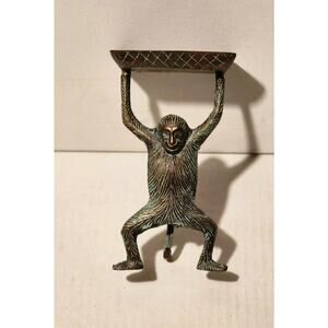 ANTIQUE BRASS MONKEY BUSINESS CARD HOLDER Petina Aged Green Card Tray